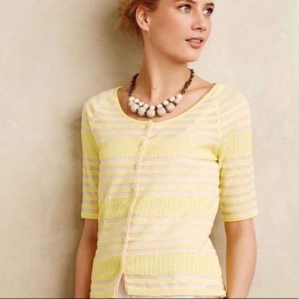 Anthropologie Moth Yellow Striped Cardigan Sz L